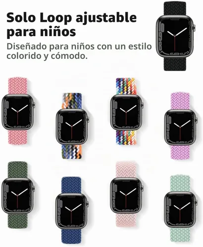 Vista 5 de OWKEY Correa trenzada Solo Loop compatible con Apple Watch para niños, correa elástica transpirable con hebilla fácil para iWatch Series 9, 8, 7, 6