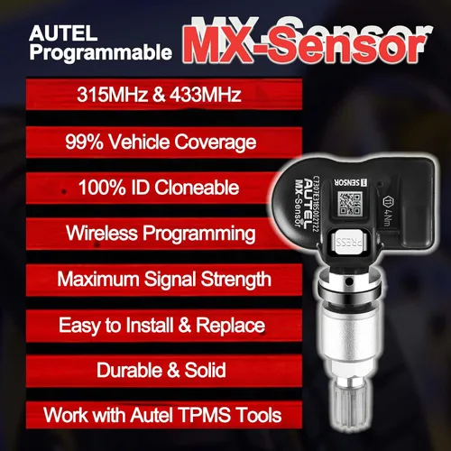 Vista 2 de Autel Sensores TPMS, sensor Mx programable para presión de neumáticos, 315 MHz + 433 MHz, nivel OE de presión (8 piezas, válvulas de metal)
