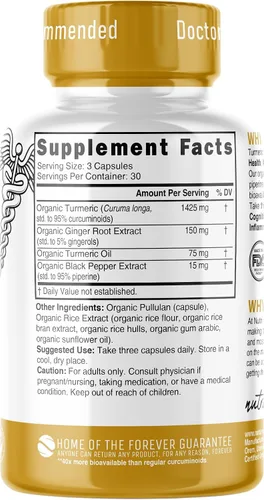 Vista 2 de Nutri Suplemento orgánico de curcumina de cúrcuma de 1425 mg – 40 veces más biodisponible – 95% curcuminoides puros – con pimienta negra, jengibre
