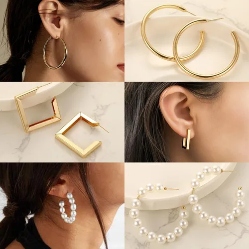 Vista 4 de Juego de 36 pares de aretes de aro dorados para mujeres y niñas, paquete múltiple de aretes de aro trenzados, hipoalergénicos, de cadena gruesa