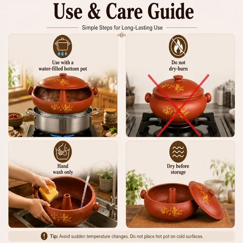 Vista 6 de XICHENGSHIDAI Yunnan Zisha - Olla de vapor de cerámica, olla de vapor de arcilla morada de 1.5 cuartos de galón con tapa, cazuela tradicional