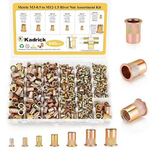 Vista 14 de 100 piezas tuercas de remache Kadrick M6, tuercas de inserción roscadas métricas de acero al carbono de cabeza plana Rivnuts