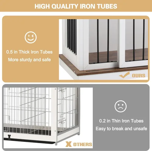 Vista 7 de Mueble de jaula para perros con divisor, mesa auxiliar de madera para perreras, casa de perro de raza grande para interiores para un perro grande