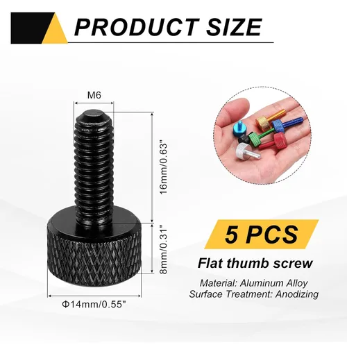 Vista 31 de MECCANIXITY 5 piezas M6x14mm Tornillos de pulgar estriado de cabeza plana, pernos de rosca completa de aleación de aluminio sólido para carcasas