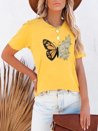 Vista 2 de Chulianyouhuo - Camiseta de manga corta con estampado de girasol para mujer, camiseta casual con bonita flor para adolescentes y niñas