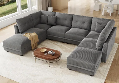 Vista 47 de LLappuil Sofá seccional modular con asientos de almacenamiento, sofá seccional convertible modular en forma de U de pana para sala de estar, sofá