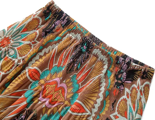 Vista 3 de NASHALYLY - Faldas largas de gasa, acampanadas, plisadas, con cintura alta y elástica para mujer