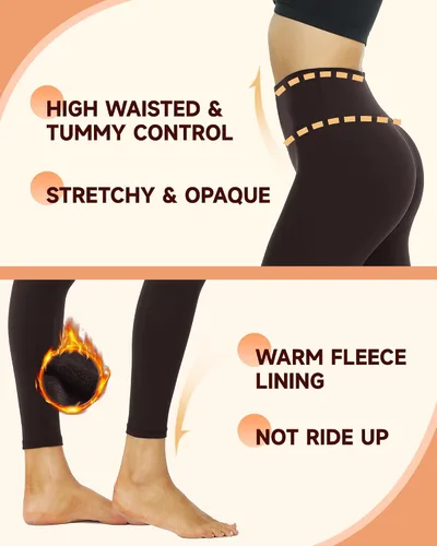 Vista 4 de NexiEpoch - Leggings de forro polar para mujer, pantalones de yoga de invierno de cintura alta, control de abdomen, suaves, térmicos, cálidos