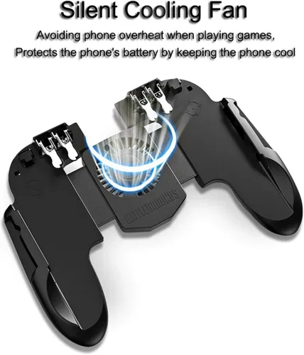 Vista 3 de Controlador de juego móvil de 4 gatillos con ventilador de refrigeración para PUBGCall of DutyFortnite Operación de 6 dedos YOBWIN L1R1 L2R2 Gaming