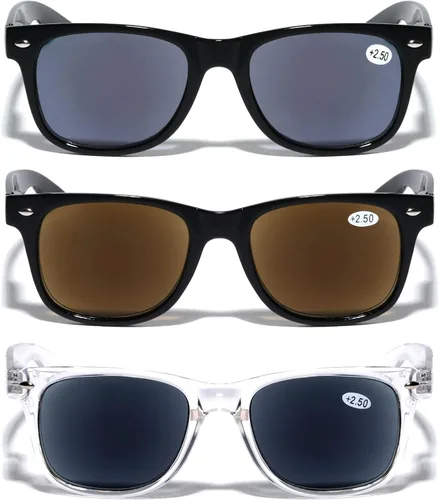 Vista 2 de 3 pares de lentes de sol de lectura clásicos de los años 80, lector tintado, no bifocal, unisex
