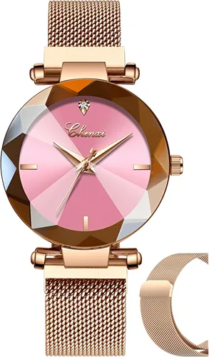 Vista 8 de MASTOP Reloj de pulsera de pulsera de acero inoxidable con correa magnética de cara de cristal para mujer