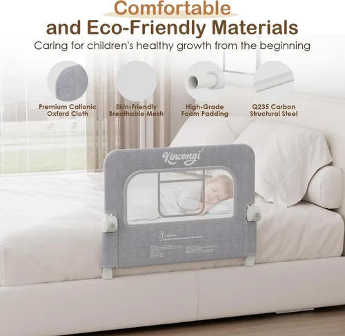 Vista 5 de Riel de cama para niños pequeños, riel de cama de 81 cm con base en forma de U más ancha, rieles de cama transpirables para camas King, Queen, Full