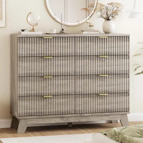 Vista 33 de Cómoda acanalada para dormitorio con 3 cajones, cómoda moderna de 24 pulgadas de ancho con mango de metal, soporte de TV de madera, armario de Negro
