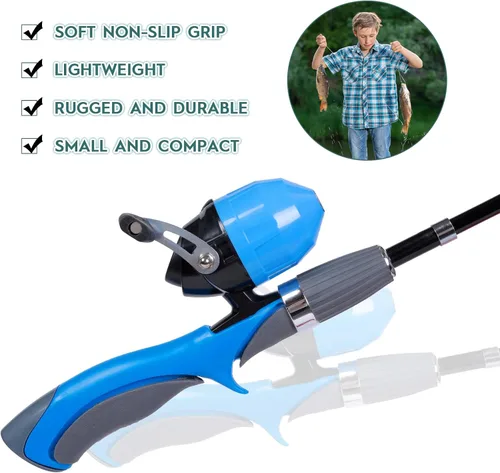 Vista 4 de Urban Deco Kit de caña de pescar para niños, 2 unidades, caña de pescar telescópica portátil para niños con caja de aparejos, 2 redes de pesca y 2