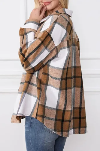 Vista 2 de AUTOMET Chaqueta casual de manga larga con botones de mezcla de lana a cuadros para mujer