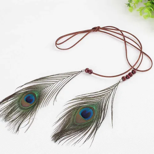 Vista 3 de CAKURE Diadema de plumas bohemia, diadema gitana, bandas para el pelo indio, diadema hippie para festivales, accesorios para el cabello