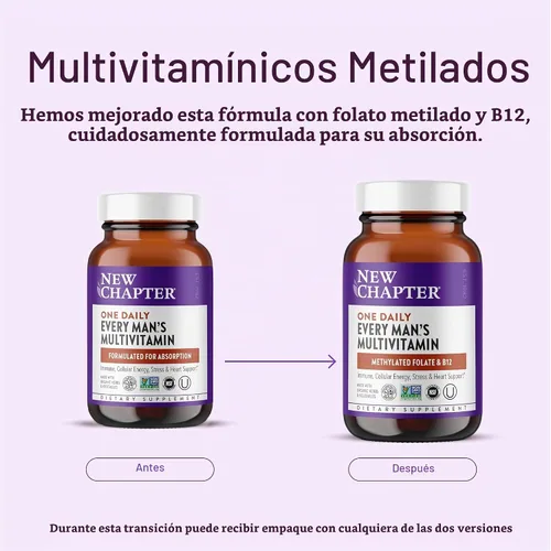 Vista 3 de New Chapter Multivitamínico One Daily para hombre, 48 tabletas Ingredientes fermentados para la inmunidad, la energía celular y la salud ósea
