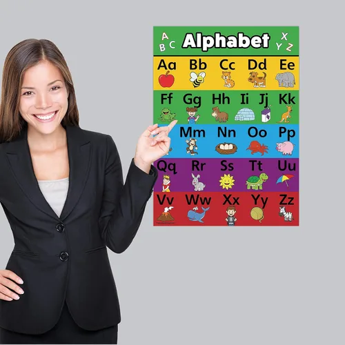 Vista 4 de Palace Curriculum - Póster del alfabeto ABC, laminado, tamaño de 18 x 24 pulgadas, doble cara