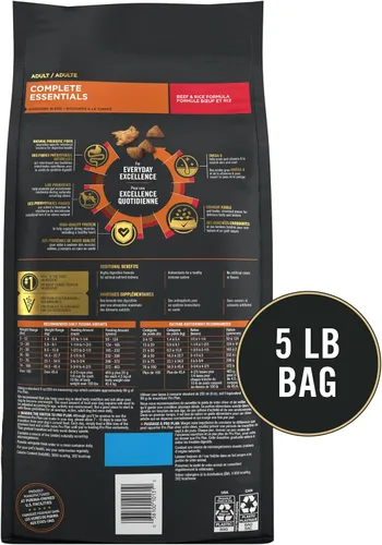 Vista 5 de Purina Pro Plan Complete Essentials - Mezcla triturada de carne de res y arroz para perros, fórmula seca con probióticos para perros, bolsa de 5