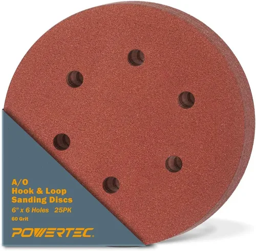 Vista 32 de POWERTEC Grano 40, paquete de 25, discos de lijado de 6 pulgadas – Gancho y bucle, almohadillas de lijadora orbital de óxido de aluminio de 6
