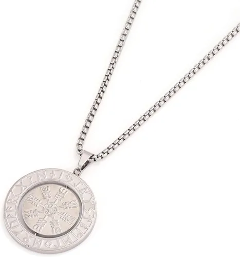 Vista 6 de Collar con colgante de amuleto nórdico de los vikingos nórdicos Vegvisir RUNE, collar de acero inoxidable con colgante extraíble joyería original