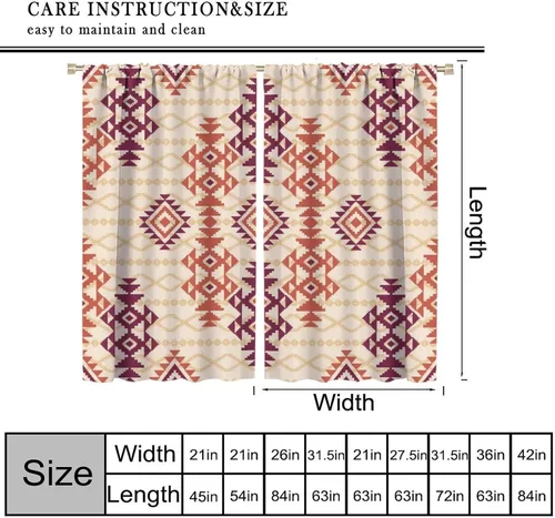 Vista 224 de Cortinas con patrón geométrico tribal, estilo suroeste, azteca, rústico, occidental, nativo americano, opacas, con bolsillo para barra, decoración