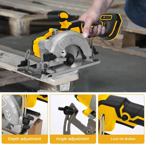 Vista 6 de Sierra circular inalámbrica de 5 pulgadas para batería Dewalt de 20 V (sin batería), sierra de madera eléctrica con motor sin escobillas, bisel