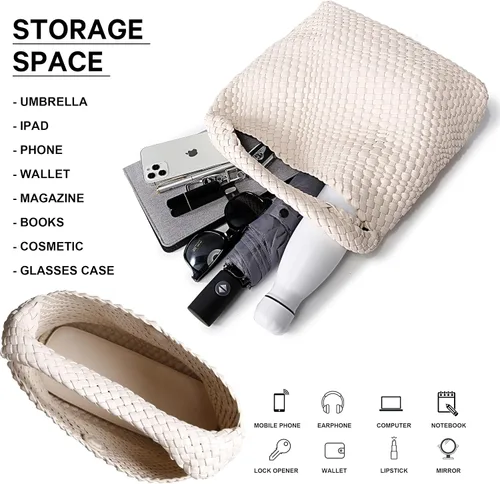 Vista 4 de Bolso tejido de moda para mujer, con asa superior, bolso de hombro suave de verano