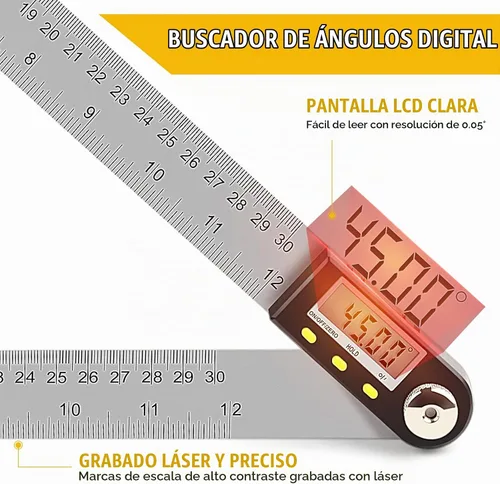 Vista 5 de Delgada Herramienta de Buscador de Ángulo Digital de 12 pulgadas/300mm Regla de Ángulo Digital Transportador de Ángulo de Acero Inoxidable