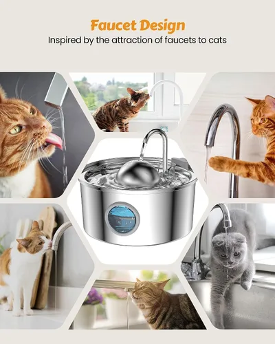 Vista 7 de AONBOY Fuente de agua para gatos con ventana de nivel de agua, fuente para gatos de 108 oz/3.2 L, acero inoxidable, 6 filtros + 3 filtros