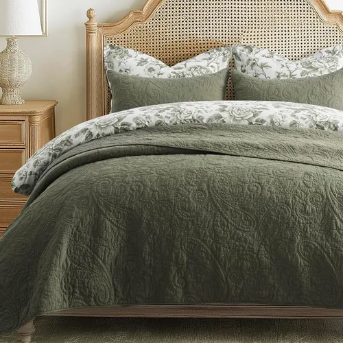 Vista 21 de EVERGRACE HOME - Juego de edredón de cachemira 100% algodón, tamaño King Lino Paisley Beige
