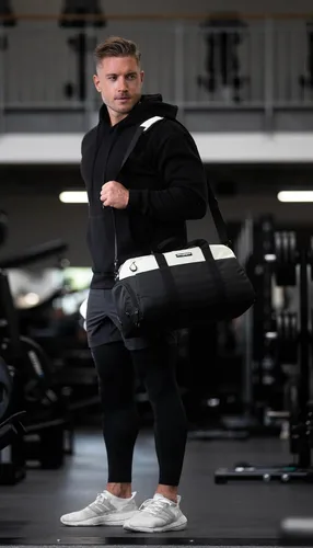 Vista 7 de Fitgriff Bolsa de gimnasio V2 para hombres y mujeres con compartimento para zapatos y artículos húmedos, bolsa de lona para viajes, deportes