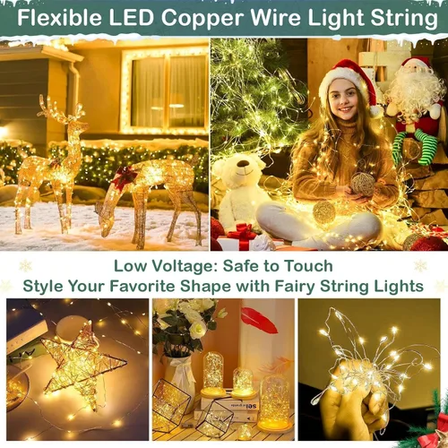 Vista 4 de Guirnalda de luces LED de 99 pies con 300 luces para dormitorio, patio, interior/exterior, impermeable, luces de cobre para cumpleaños, boda