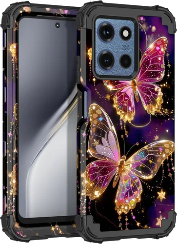 Vista 13 de LONTECT Funda para Moto Edge 2021, Moto Edge 5G UW, funda floral a prueba de golpes, 3 en 1, híbrida resistente, resistente, funda protectora