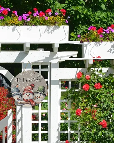 Vista 2 de Seasonal Front Door Welcome Sign, Merry Christmas Snowman Round Wood Wreaths Wall Hanging Sign for Outdoor Porch Wall Pediments Home Decor