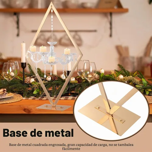 Vista 4 de 2 centros de mesa de diamante de 43 pulgadas para mesas, portavelas de metal, soporte de centro de mesa acrílico, soporte de candelabro dorado