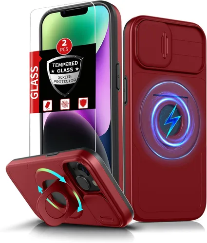 Vista 77 de Funda magnética para iPhone 11 Pro compatible con carga inalámbrica MagSafe, con 2 protectores de pantalla, anillo kickstand de 360° integrado +