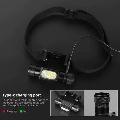 Vista 3 de Linterna frontal recargable LED de 1600 LM, faro de carga USB C oculto, lámpara de cabeza impermeable con batería de 3200 mAh, ligero con múltiples