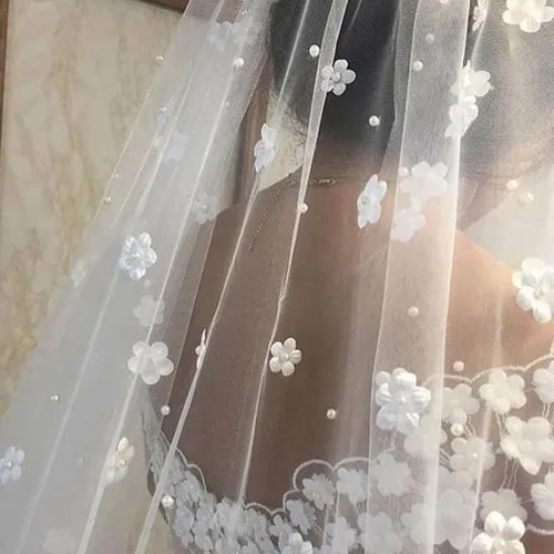 Vista 5 de 118'' Cathedral Wedding Veil Floral Bridal Veils Pearl Long Veil with Comb 2 Tier Short Veil for Brides
