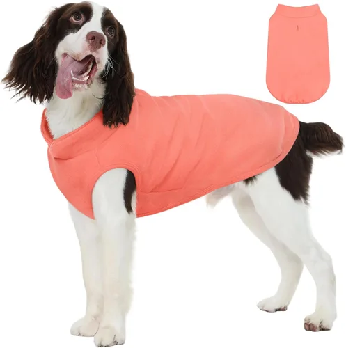 Vista 21 de FUAMEY Chaleco de forro polar para perros pequeños, sudaderas cálidas y elásticas para perros con agujero para correa, suéter suave de cuello alto