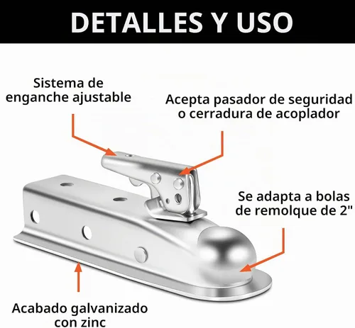 Vista 3 de METOWARE Acoplador Recto de Lengua de Remolque para Bola de 2", Acoplador de Remolque de Ancho de Canal de 2", 3,500LBS