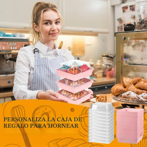 Vista 4 de Paquete de 100 cajas de charcutería con tapas transparentes de 5 pulgadas, cajas de galletas desechables para pasteles, cajas de papel para postres