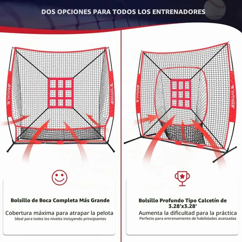 Vista 7 de BAGAIL 7x7 ft Baseball Softball Practice Net Rojo / boca completa