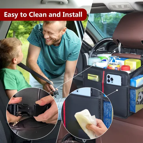 Vista 5 de Hanging Car Seat Organizer Backseat Car Organizer - Premium PU Leather Car Backseat Organizer Road Trip Essentials, Multifunction Car Seat Back