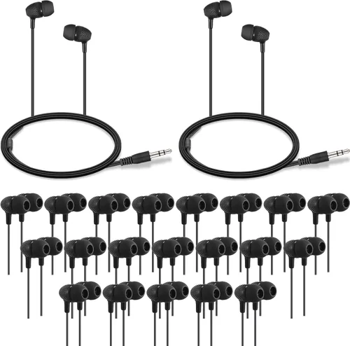 Vista 8 de Macarrie Paquete de 20 auriculares intrauditivos a granel de 0.138 in con cable sin micrófono para adultos (negro)