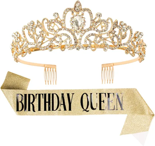 Vista 9 de Velscrun Tiara - Corona de Reina de Cumpleaños con Diamantes de Imitación y Banda Tiara de cumpleaños 27