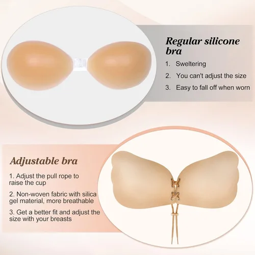 Vista 3 de Sticky Bra, Backless Strapless Bra Push Up, Adhesive Invisible Lift Up Bras 2 Pairs
