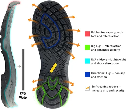 Vista 5 de Wantdo Zapatos de senderismo impermeables de corte bajo para hombre, anchos, transpirables, antideslizantes, para senderismo, ciclismo de montaña