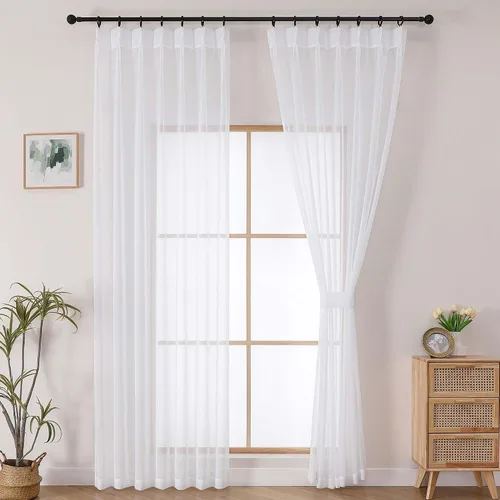 Vista 29 de OWENIE - Cortinas semitraslúcidas con plisado de pellizco blanco de 96 pulgadas de largo para dormitorio y sala de estar, cortinas modernas de aire