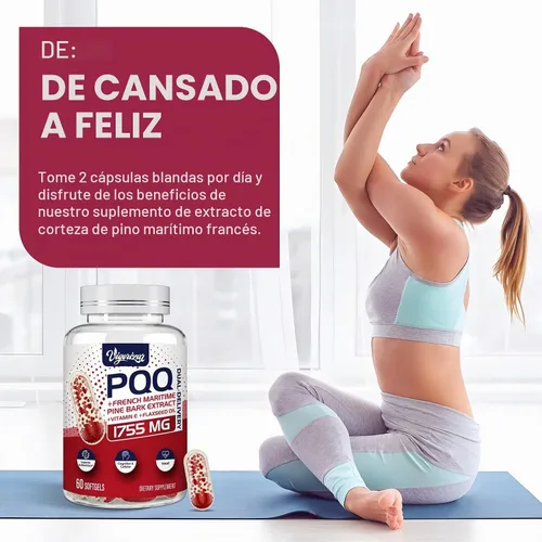 Vista 8 de Pycnogeno con PQQ, extracto de corteza de pino marítimo francés premium, 60 cápsulas blandas Doble entrega única para una máxima absorción